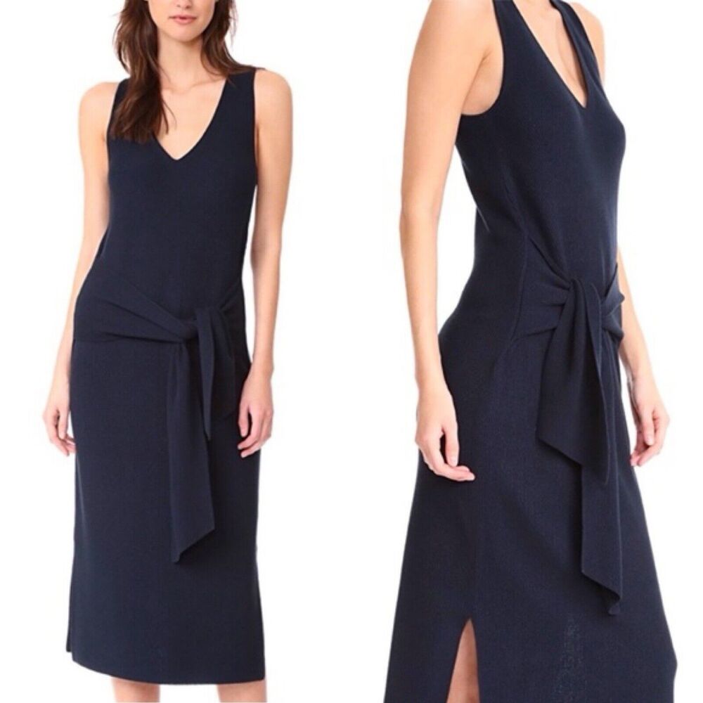 M M Lafleur Sleeveless Tie Waist Breathable Knit Dress Blue L